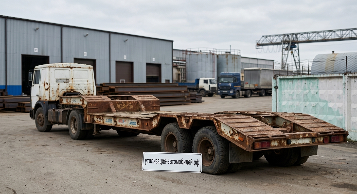 Утилизация Низкорамный полуприцеп-тяжеловоз (трал) на ст. Раменское